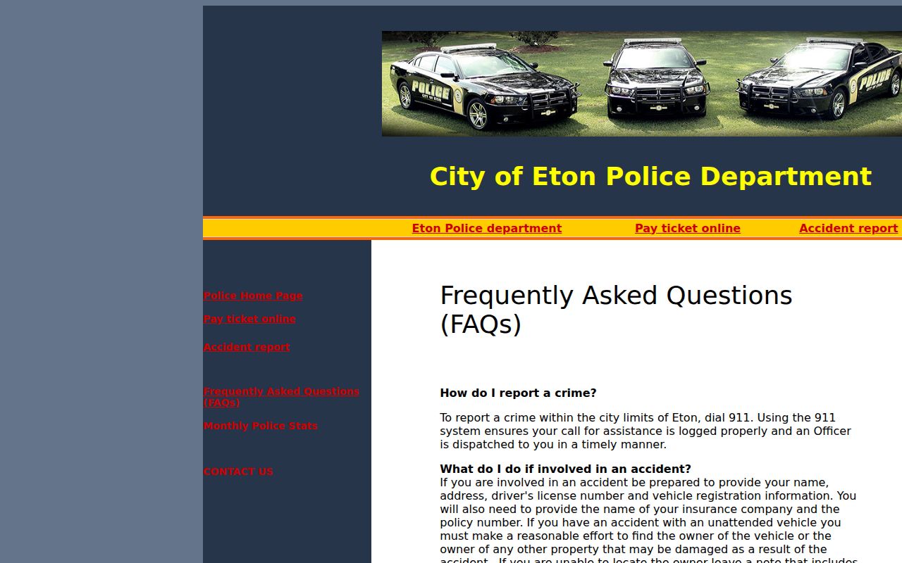 Official Eton Police Department frequently asked questions page