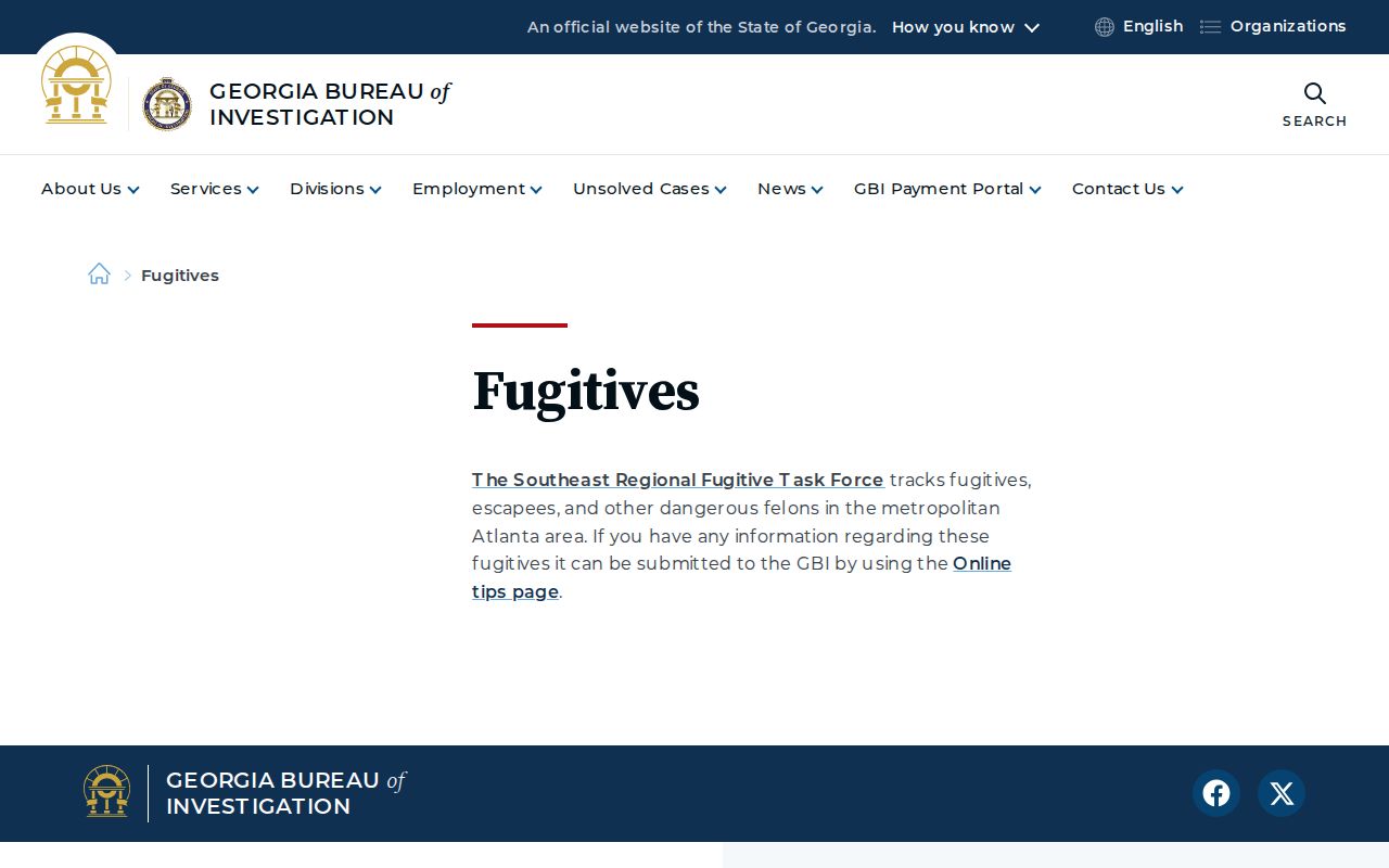 Official Georgia Bureau of Investigation fugitives program page