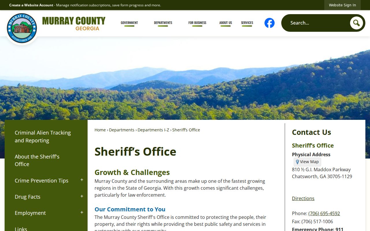 Murray County warrant records Sheriff’s Office page
